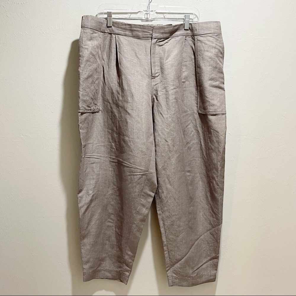 LORD & TAYLOR 424 FIFTH Women’s Plus Size Brown Cropped Linen Blend Pants Sz 16W